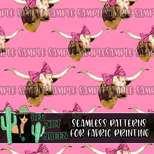 Seamless Pattern Longhorn Bows Pinks