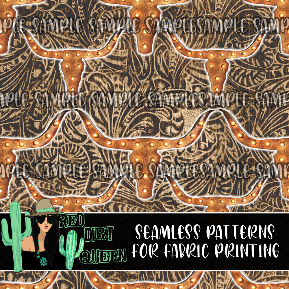 Seamless Pattern Longhorn Tooled Leather Lights