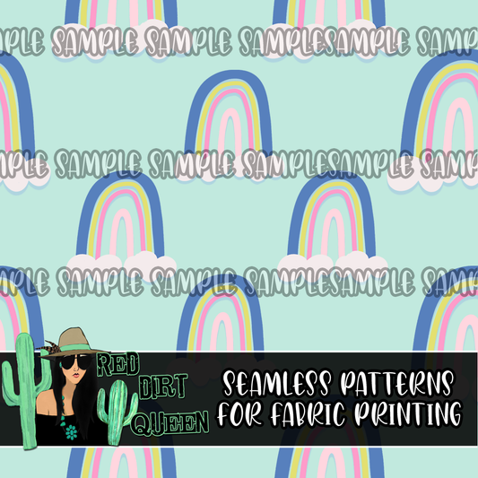 Seamless Pattern Colorful Rainbows Mint