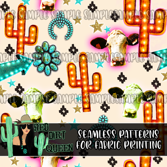Seamless Pattern Funky Aztec Cow