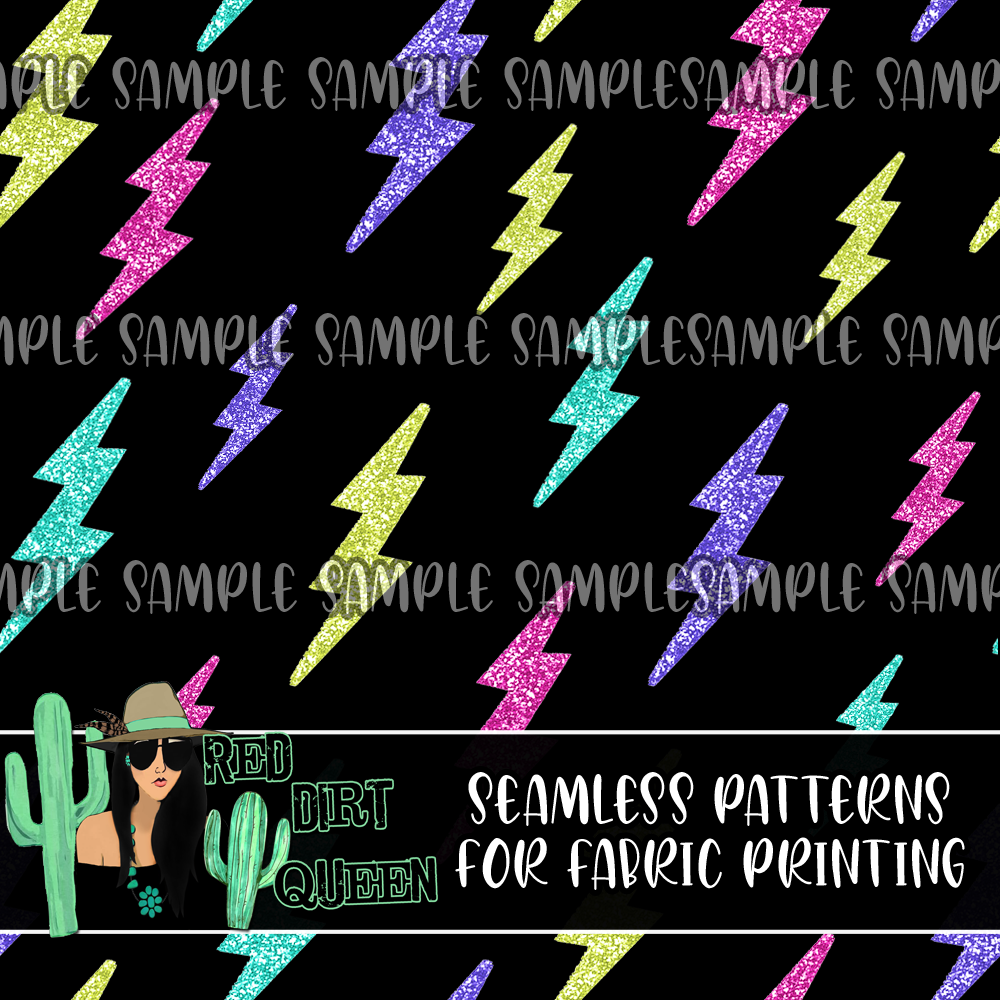 Seamless Pattern Neon Glitter Lightning Bolts
