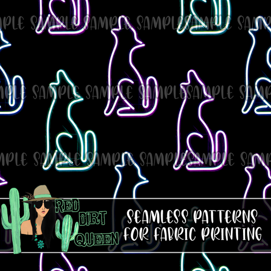 Seamless Pattern Neon Coyote Lights