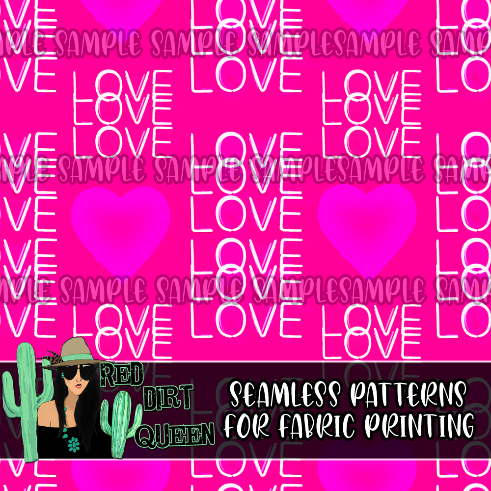 Seamless Pattern LOVE Neon Signs