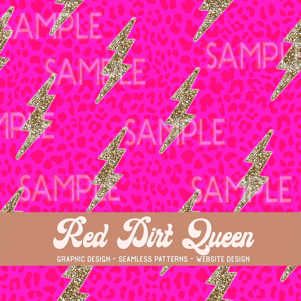 Seamless Pattern Hot Pink Leopard Glitter Bolts