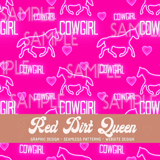 Seamless Pattern Hot Pink Neon Cowgirl