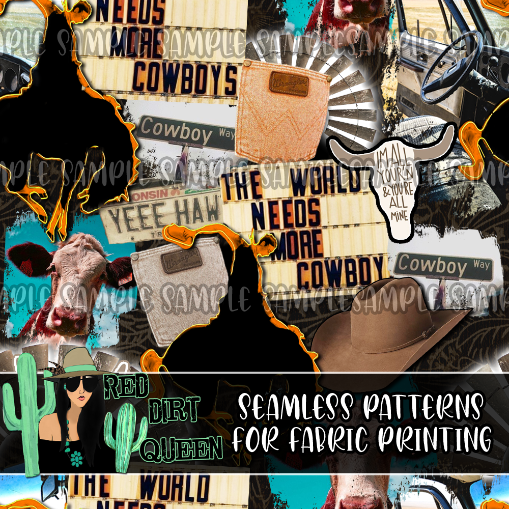 Seamless Pattern The Cowboy Sign Collage