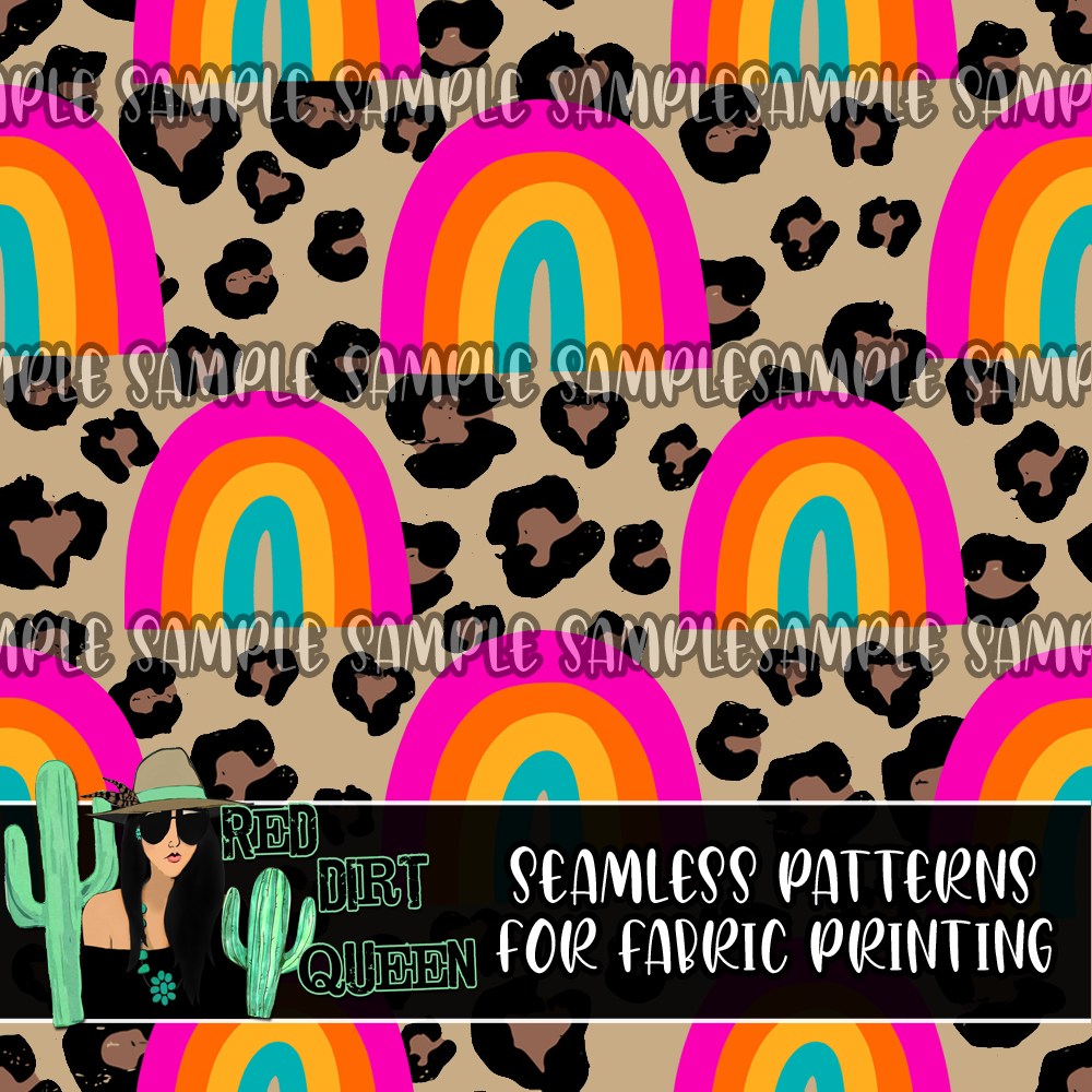 Seamless Pattern Colorful Rainbows Brown Leopard