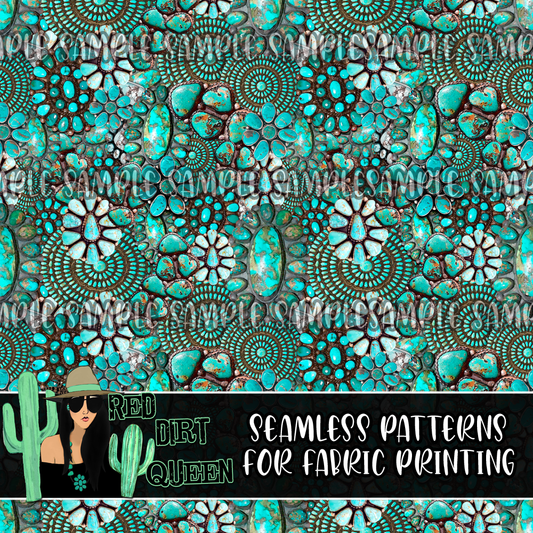 Seamless Pattern Turquoise Stones Collage 2