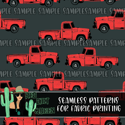 Seamless Pattern Red Trucks Grey