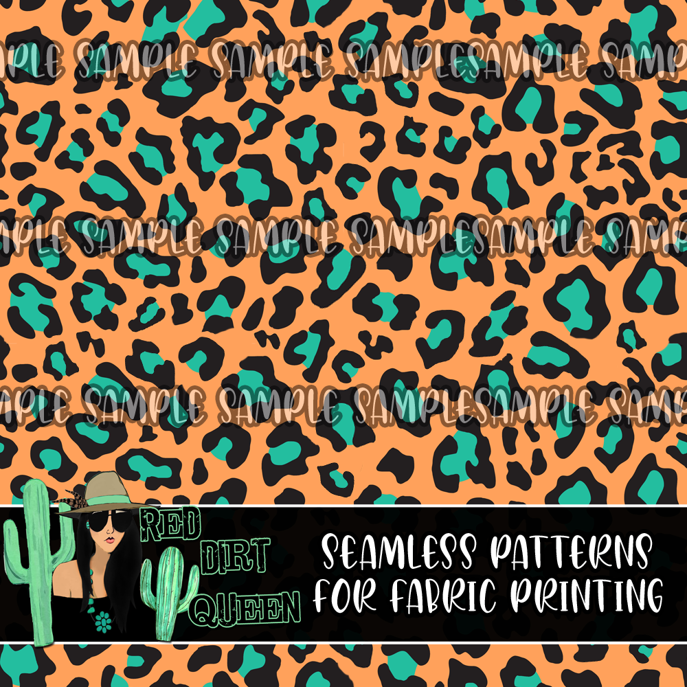 Seamless Pattern Orange Teal Leopard