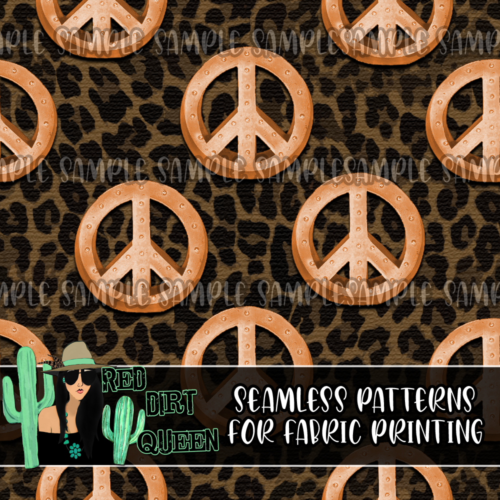 Seamless Pattern Leopard Orange Peace Signs