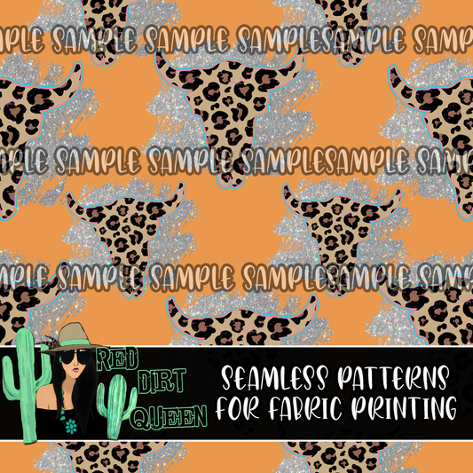 Seamless Pattern Leopard Skulls Glitter Orange