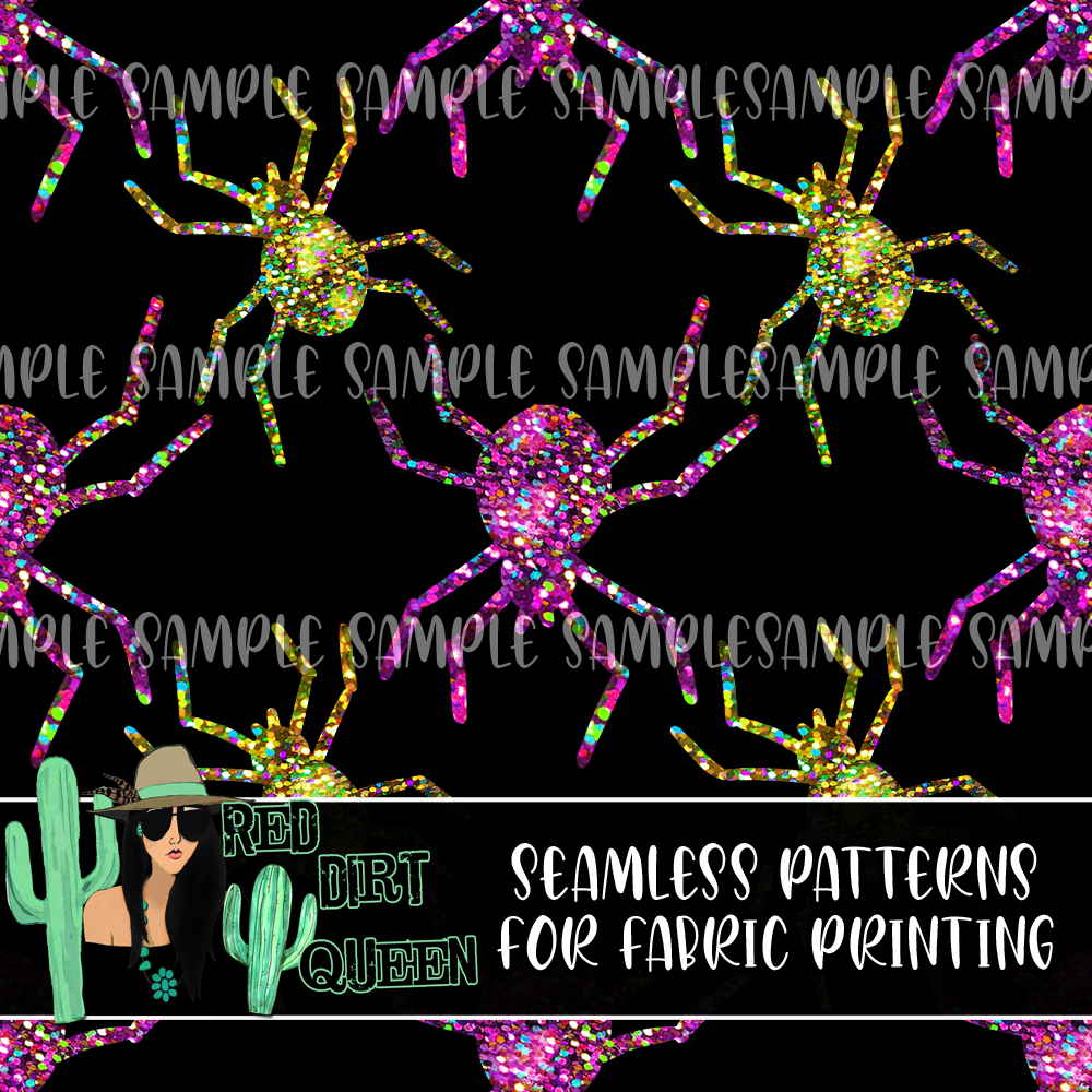 Seamless Pattern Glitter Halloween Spiders