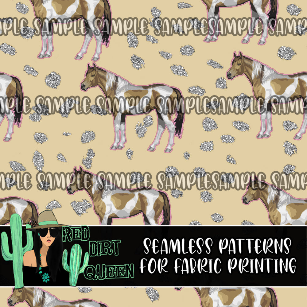 Seamless Pattern Paint Horses Glitter Dots