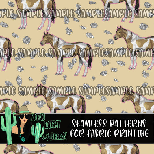 Western Seamless Pattern - Horses Glitter Spots - Digital Download