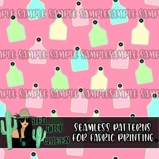 Seamless Pattern Pastel Cow Tags Pink