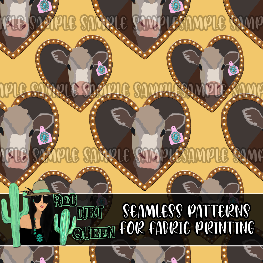 Seamless Pattern Cow Heart Doodle Yellow