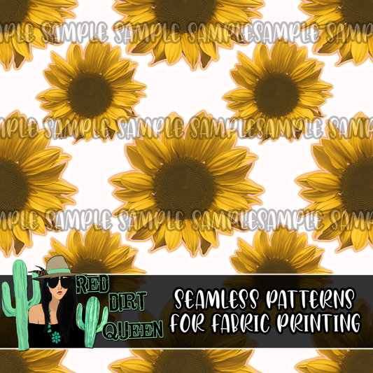 Seamless Pattern Yellow Pink Outlined Sunflower