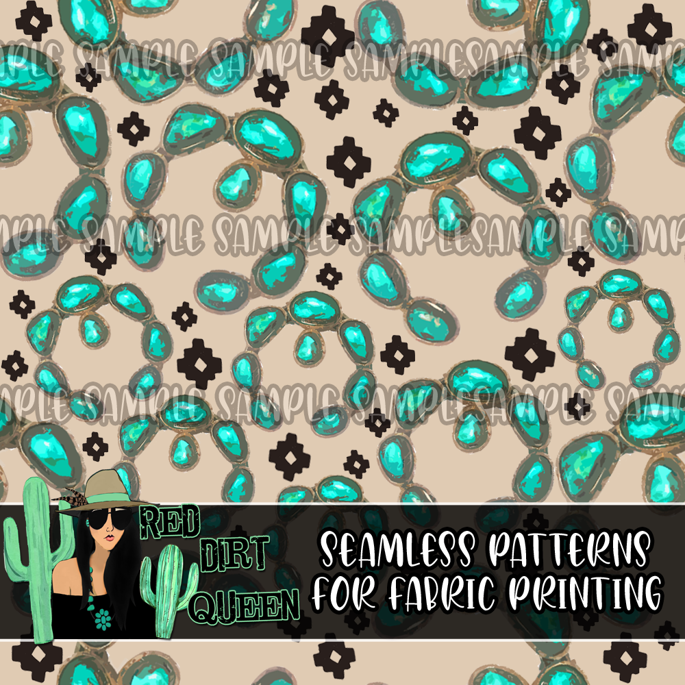 Seamless Pattern Turquoise Squash Aztec