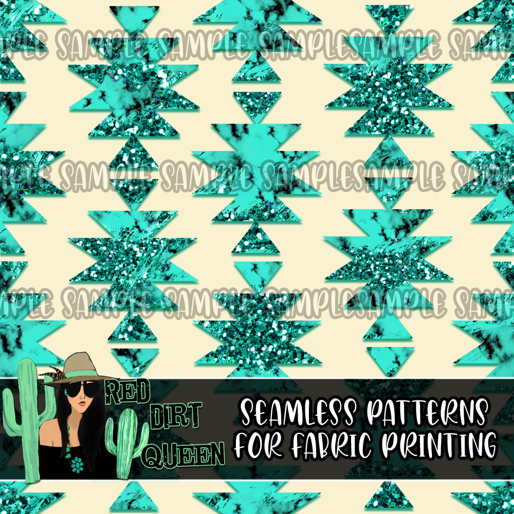 Seamless Pattern Turquoise Glitter Aztec