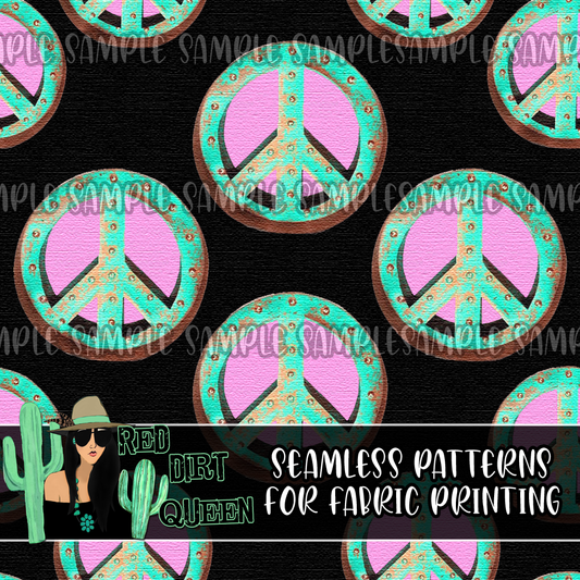 Seamless Pattern Pink Turquoise Peace Signs