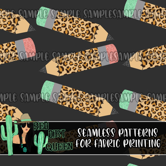 Seamless Pattern Leopard Pencils Grey