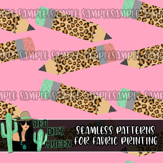 Seamless Pattern Leopard Pencils Pink