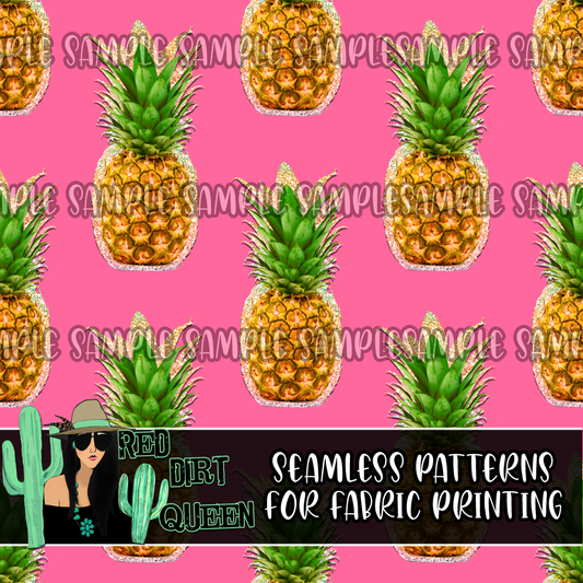 Seamless Pattern Glitter Pineapples Pink