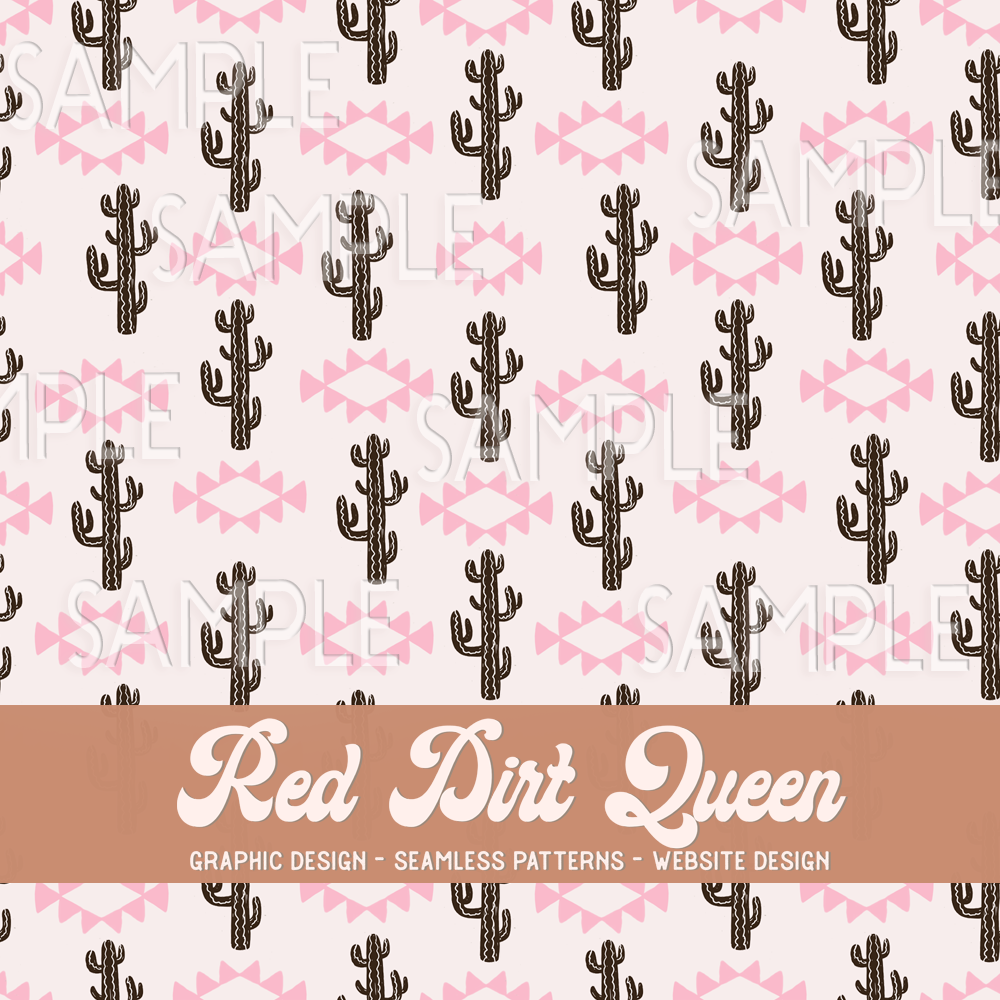 Seamless Pattern Pink Aztec Cactus