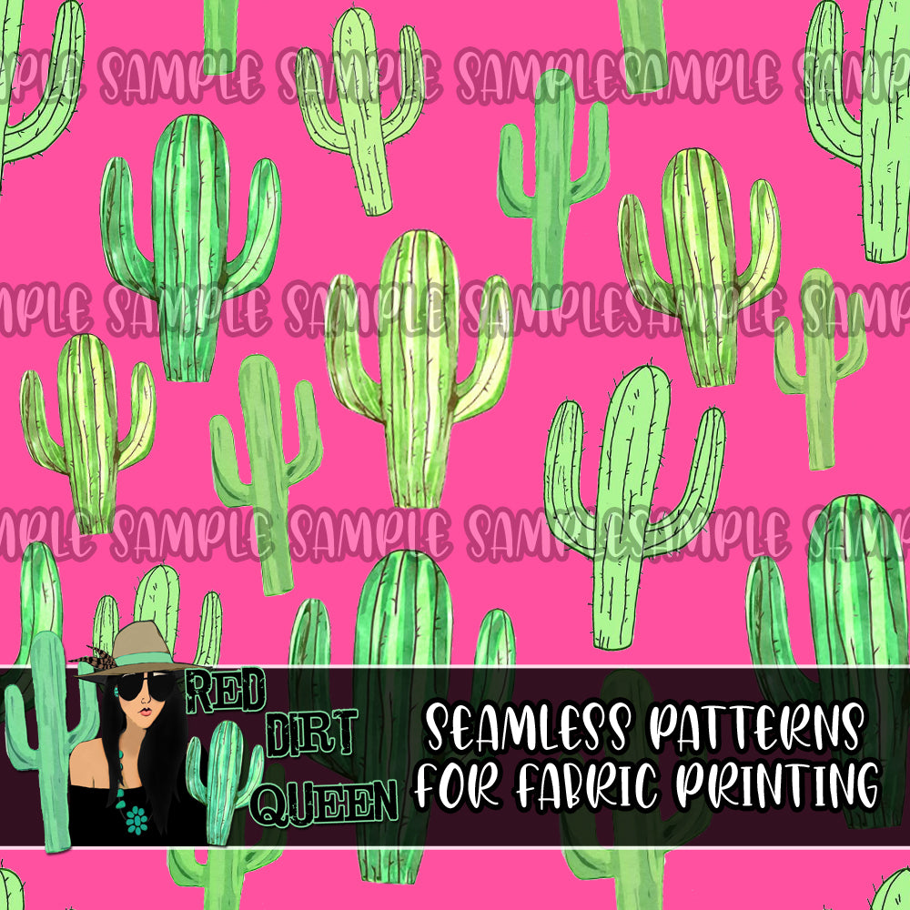 Seamless Pattern Hot Pink Green Cactus