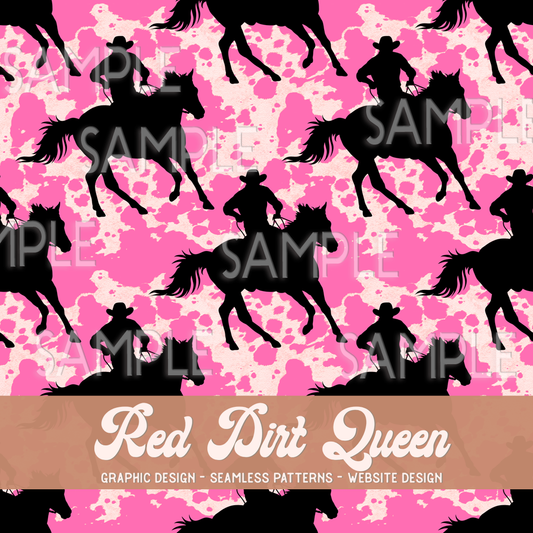 Seamless Pattern Hot Pink Cowhide Cowboy Silhouette
