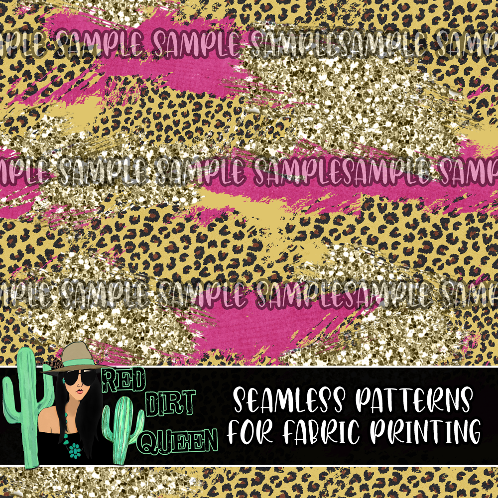 Seamless Glitter Leopard Pink Brushstrokes