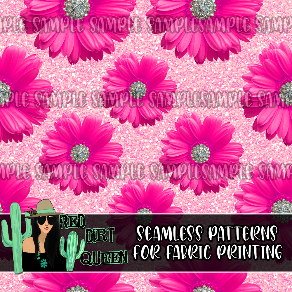 Seamless Pattern Pink Bling Floral Glitter
