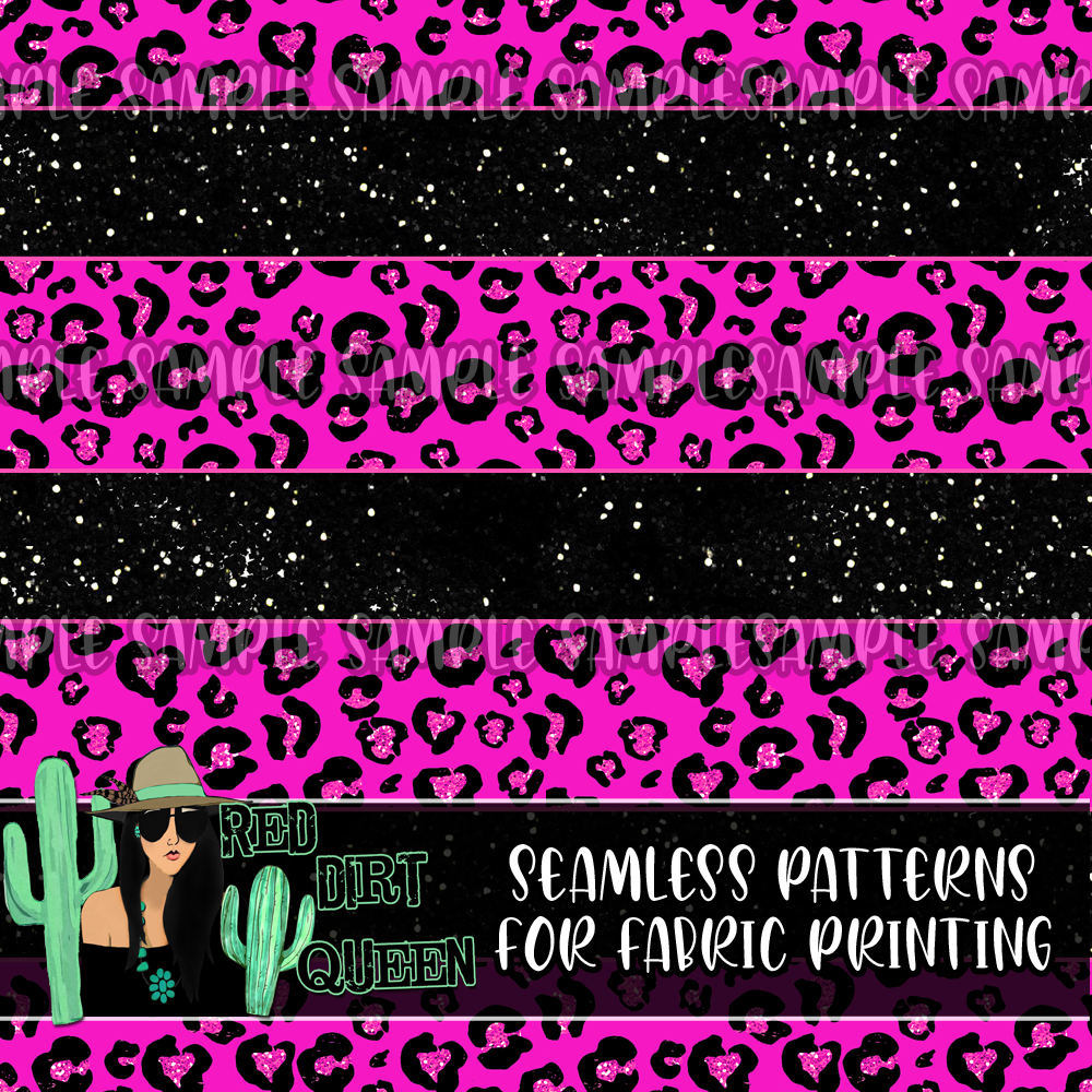 Seamless Pattern Glitter Pink Leopard Stripe