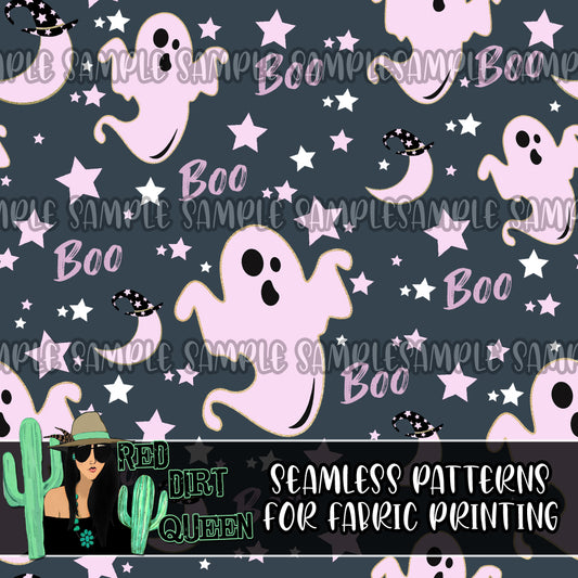 Seamless Pattern Pink Grey Ghosts