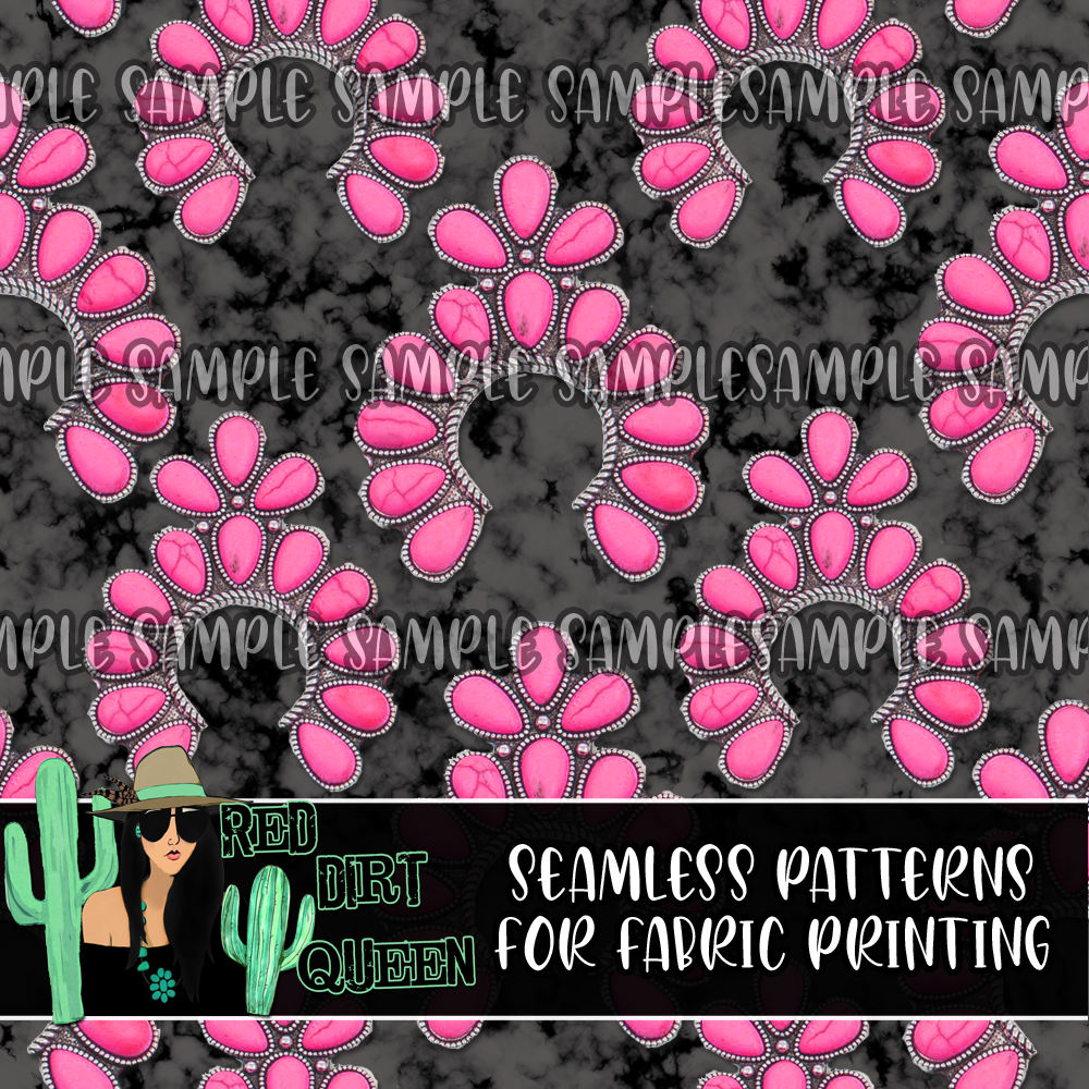 Seamless Pattern Grey Pink Squash Blossoms