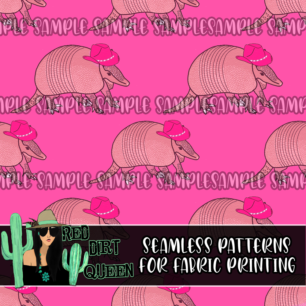 Seamless Pattern Pink Cowboy Hat Armadillo