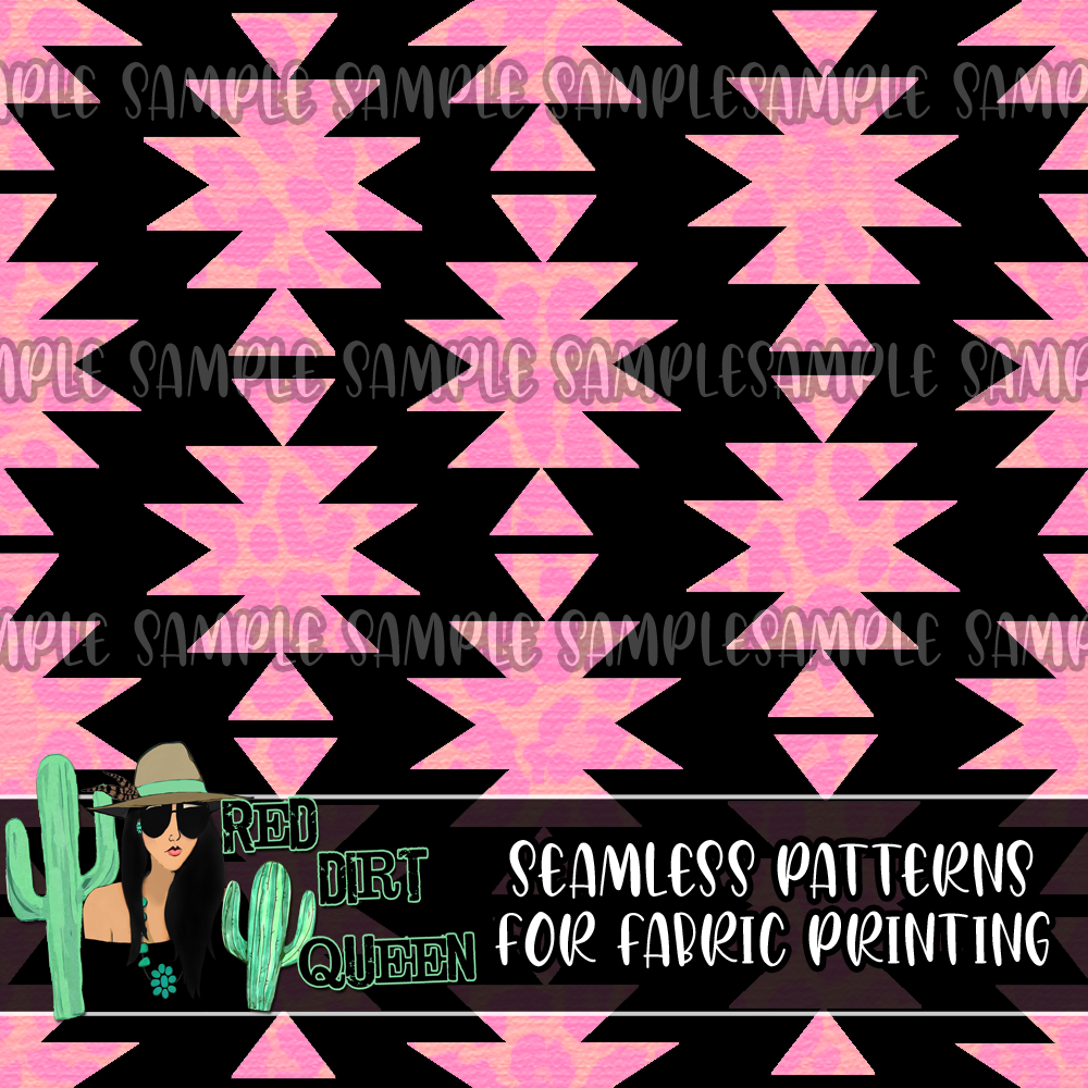 Seamless Pattern Black Pink Leopard Aztec