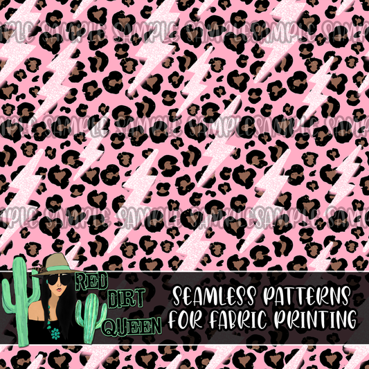 Seamless Pattern Pink Leopard Lightning Bolts