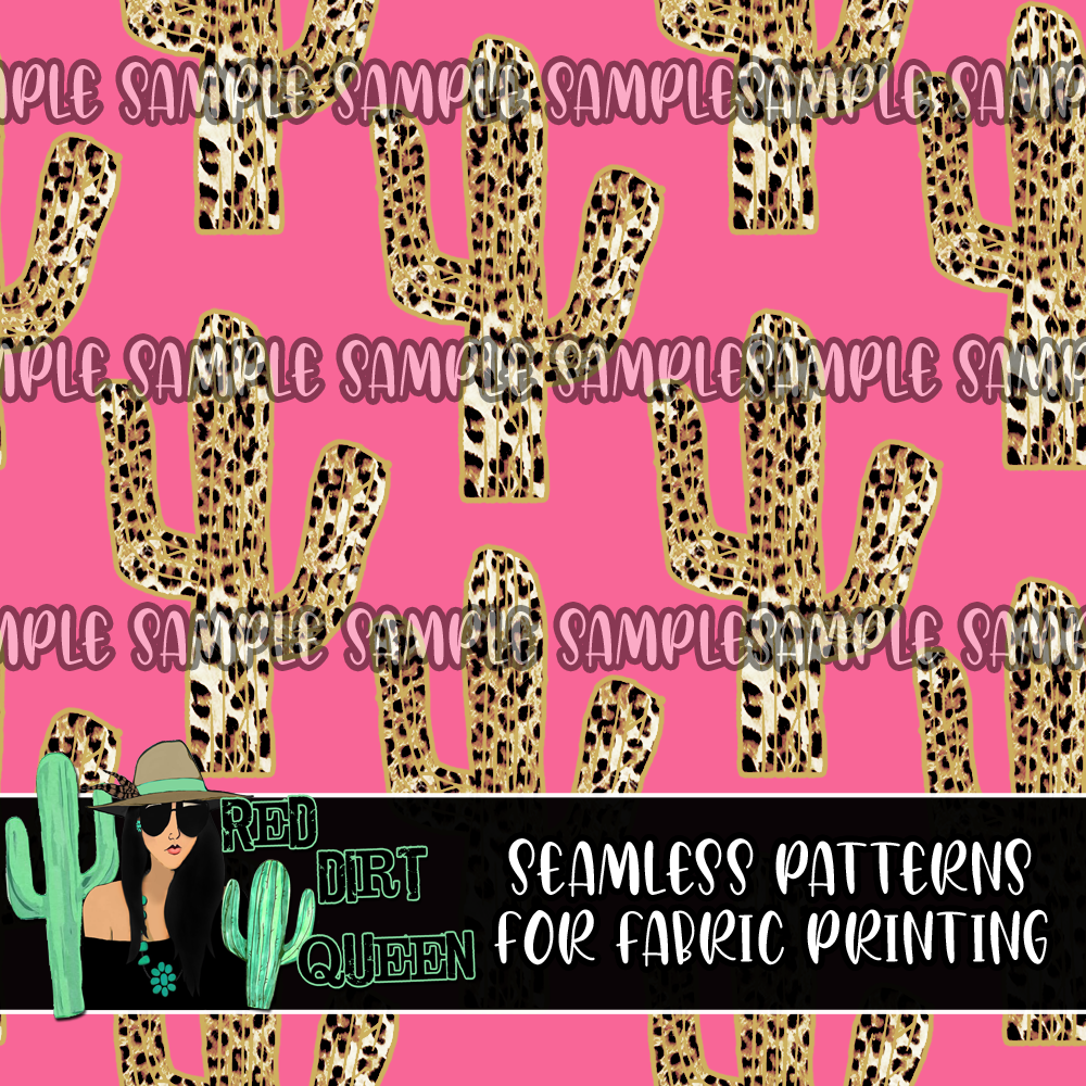 Seamless Pattern Leopard Cactus Pink