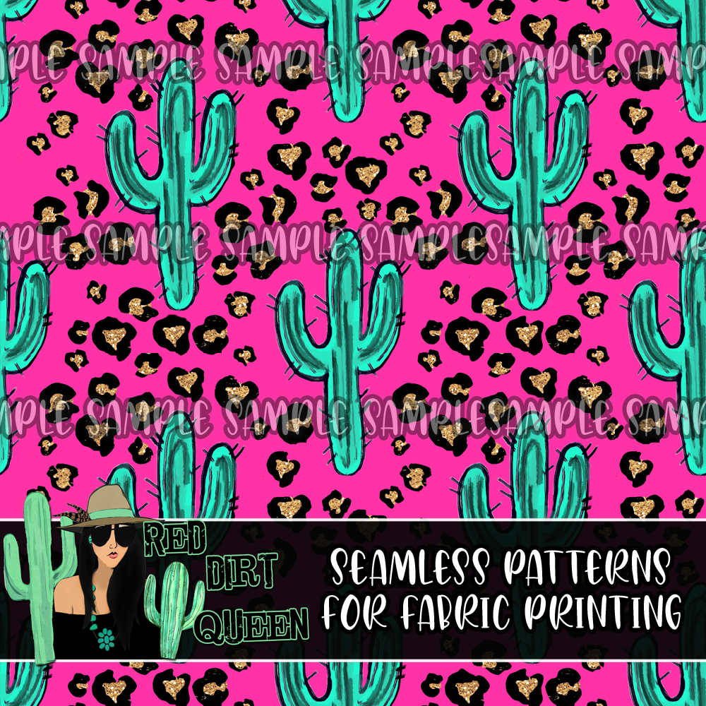 Seamless Pattern Leopard Pink Cactus