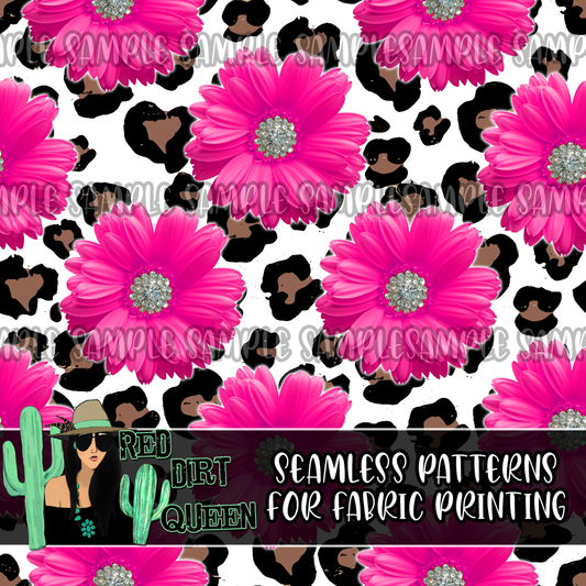 Seamless Pattern Pink Bling Floral Leopard