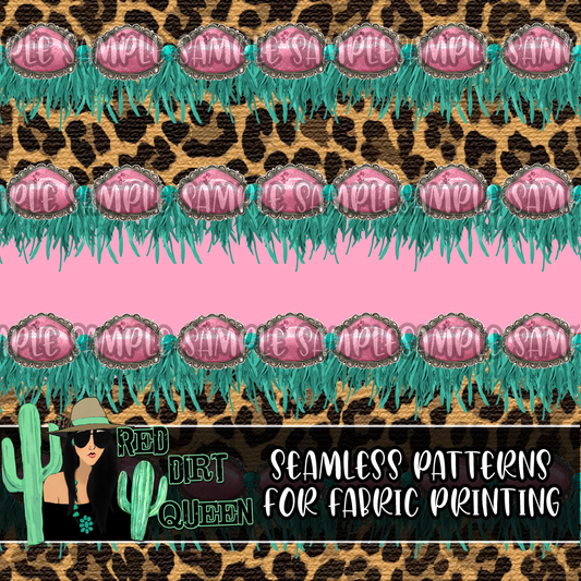 Seamless Pattern Leopard Pink Fringe Stone Stripes