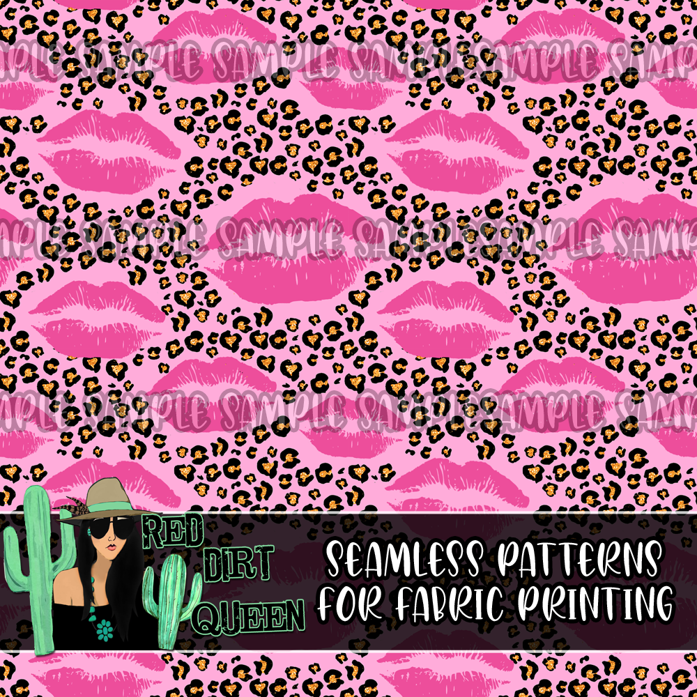 Seamless Pattern Pink Glitter Leopard Lips