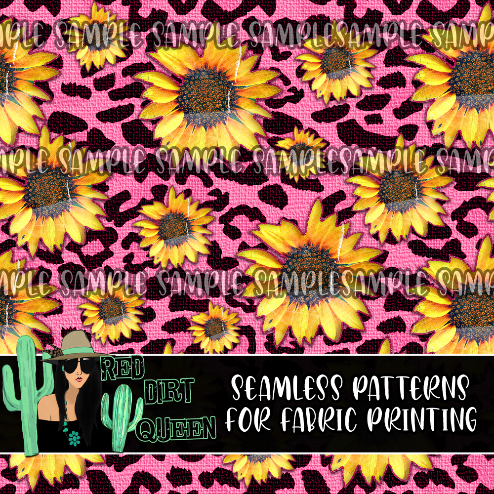 Seamless Pattern Distressed Sunflowers Pink Leopard