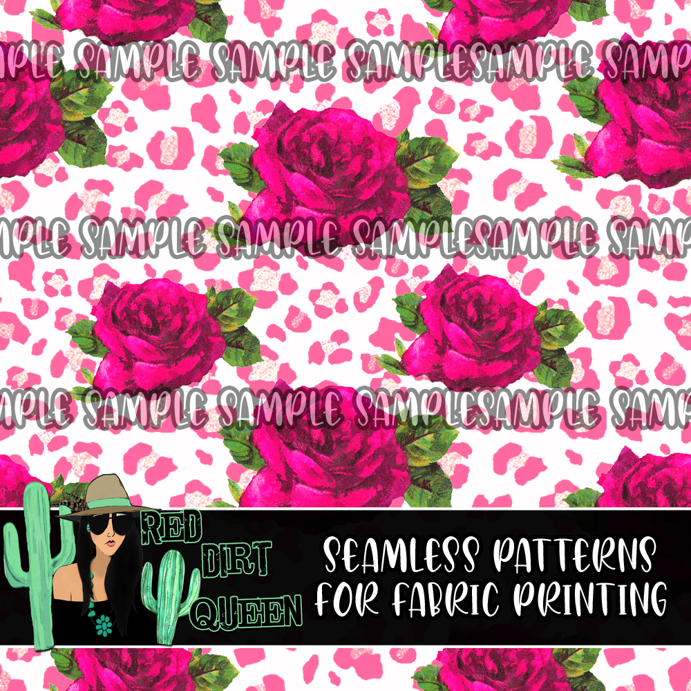 Seamless Pattern Hot Pink Leopard Roses