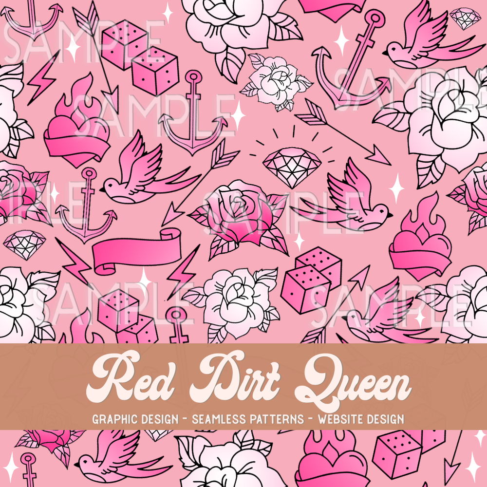 Seamless Pattern Pink & White Tattoo Collage