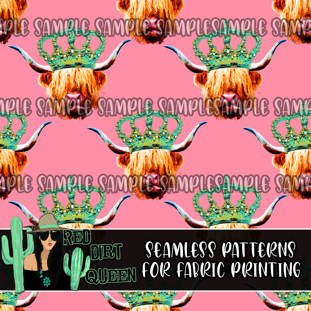 Seamless Pattern Crazy Cow Crowns Pink