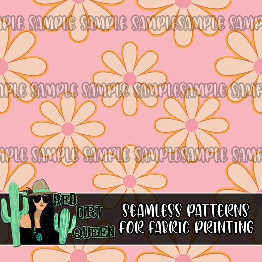 Seamless Pink Yellow Groovy Flowers