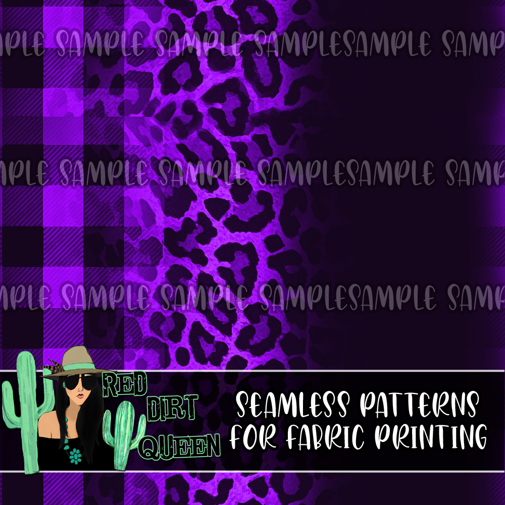 Seamless Pattern Purple Plaid Leopard Black Fade